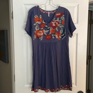 Navy dress with embroidered flowers size medium